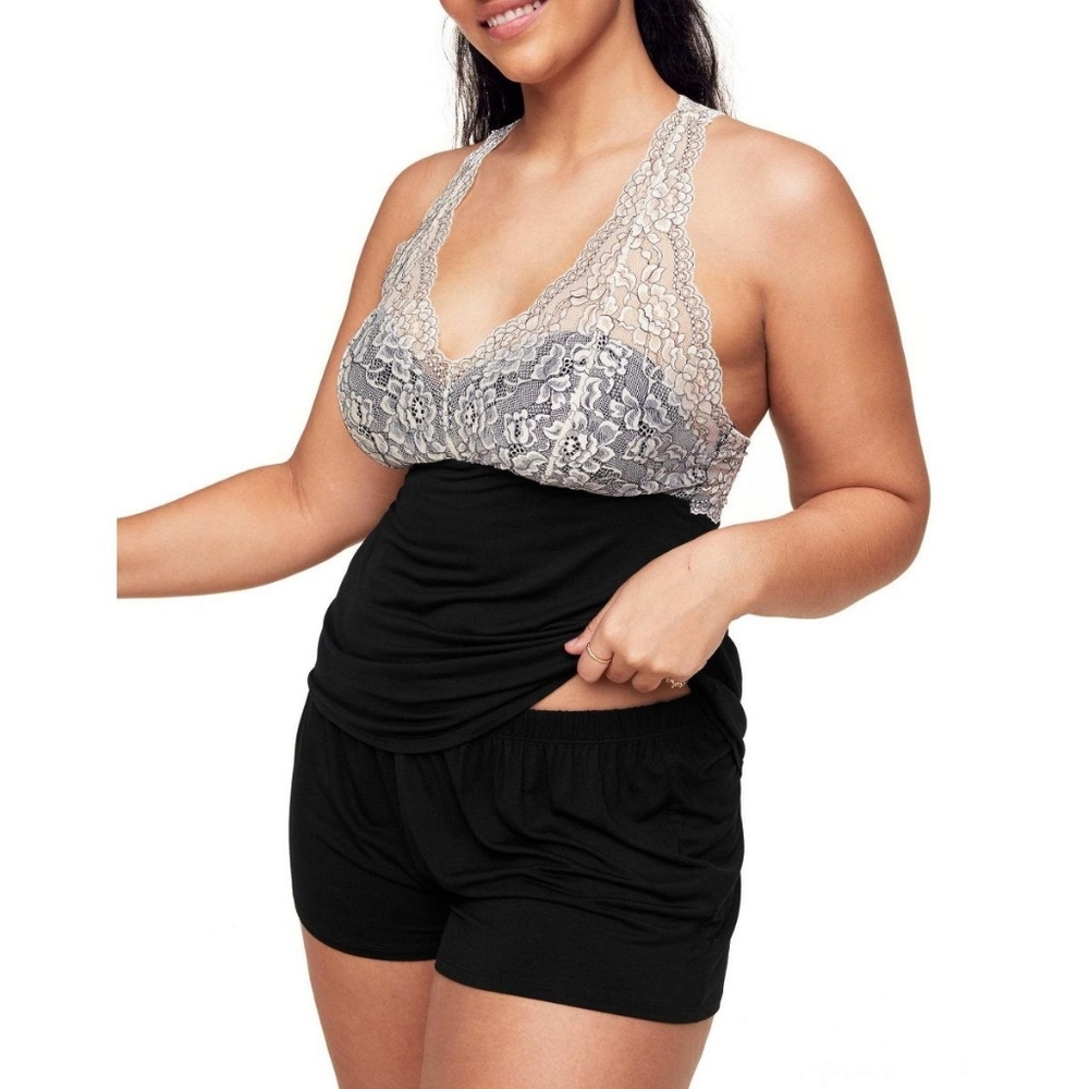 Adore Me Women's Chesney Pajama Camisole & Shorts Pajama Set - Jet Blk - NEW!